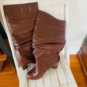 Leather upper brown high scrunch boot